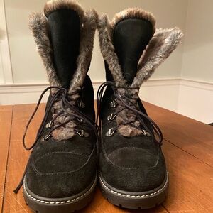 Stuart Weitzman Bobsled Fur-lined Black Lace-Up Winter Boots Chunky Heel Size 8